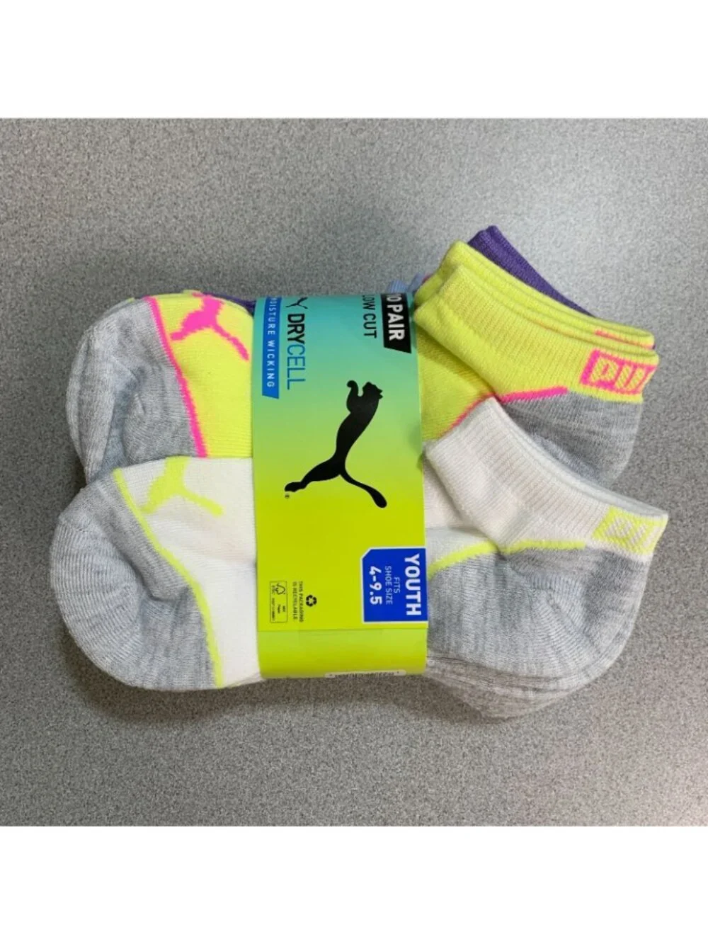 NWT Puma Youth 10-Pack Low-Cut Moisture-Wicking Socks Shoe Size 4-9.5